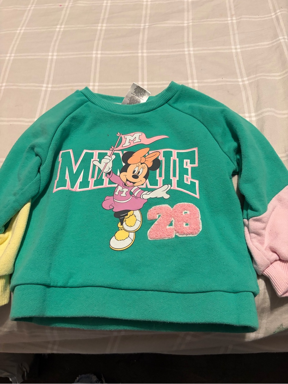 Disney Minnie Mouse Teal Pullover Sweatshirt with Pastel Sleeve Accents